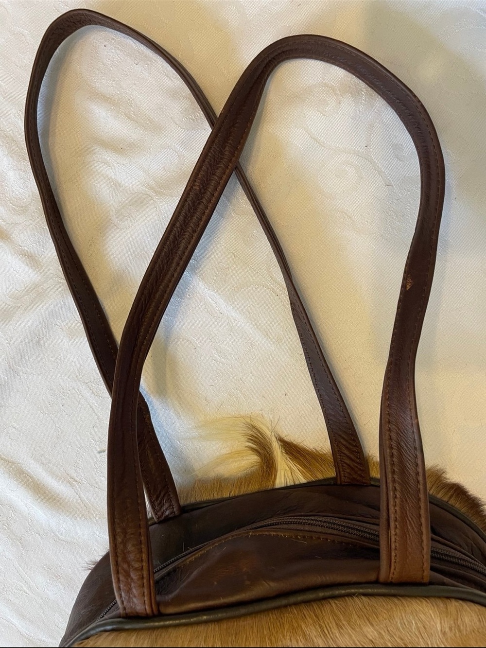 Faux Fur Brown Tote Bag with Leather Straps - Picture 7 of 11
